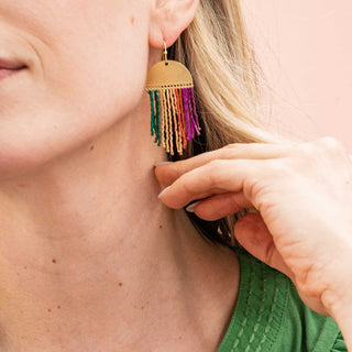 Claudia Multi-Striped Beaded Fringe Earrings