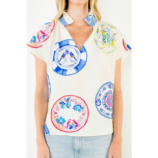 Lightweight Sleeveless Printed Top: CREAM / XS-S-M-L(1-2-2-1)