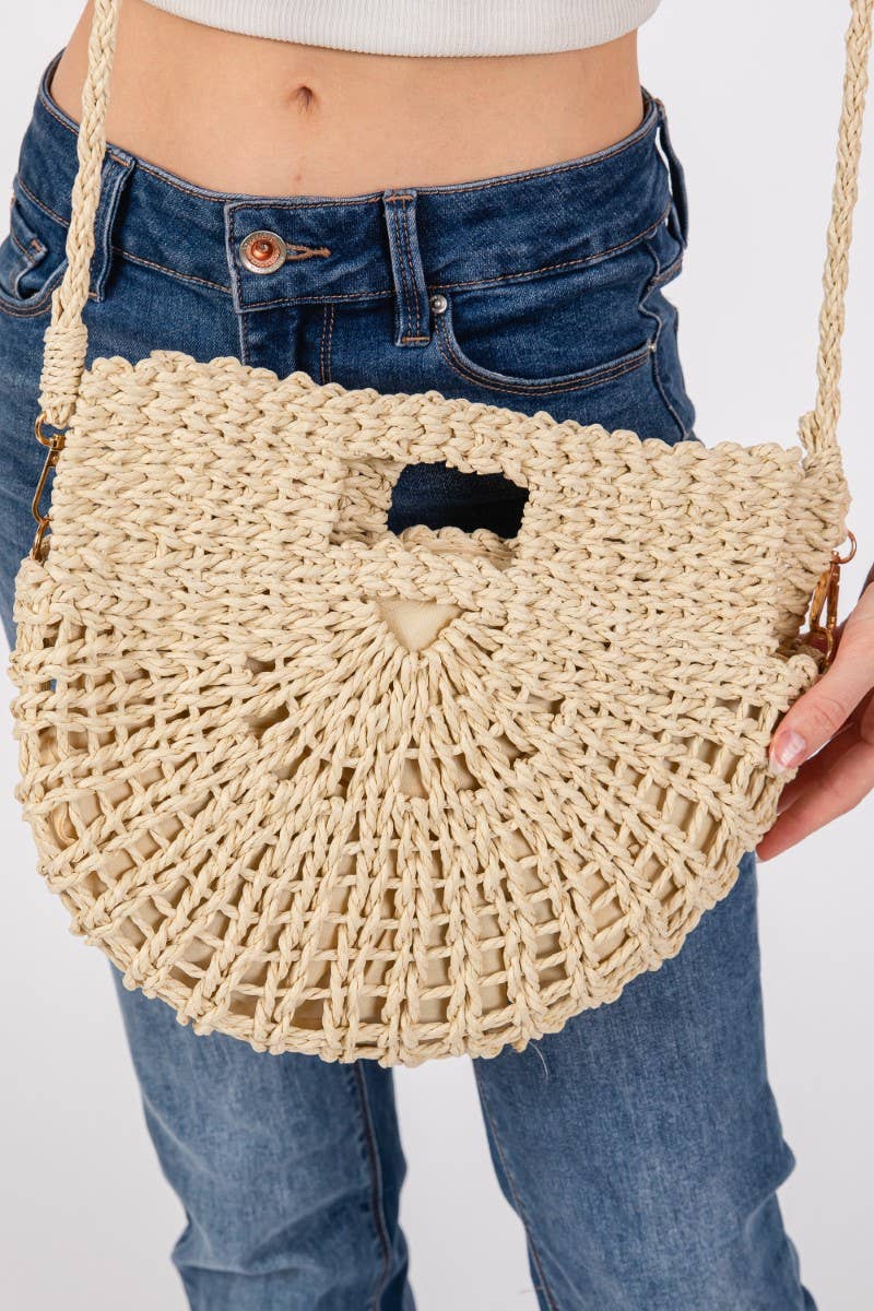 Braided Semi Circle Tote Bag: Ivory