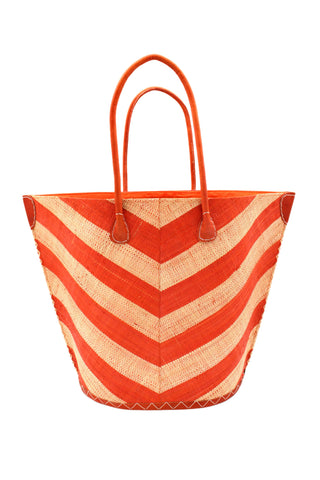 Santa Cruz Wide Stripe Chevron Large Straw Tote Bag: Black Two Tone