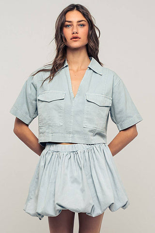 Pastel Collared Camp Shirt : ICE BLUE