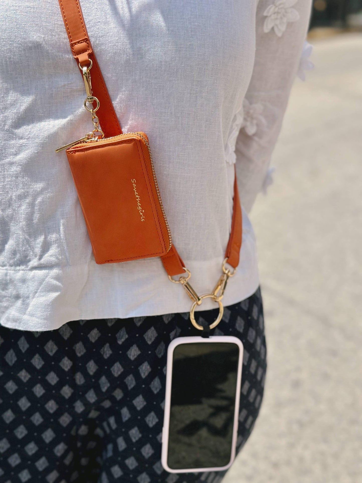 Clip & Go Brushed Vegan Leather Phone Lanyard -Sage