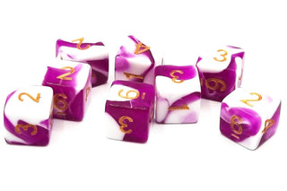 D6 8-Piece Dice Set - Vorpal - Purple & White w/ Gold