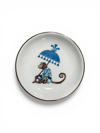 Blue and white Monkey with Parasol Dice Dish