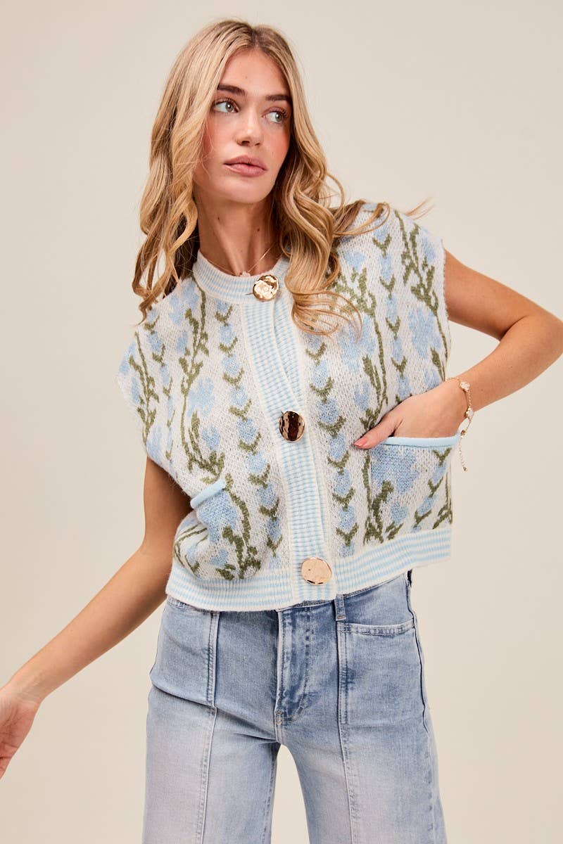 Megan Button Floral Sweater