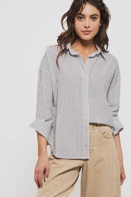Timeless Pinstripe Button Down Shirt: White