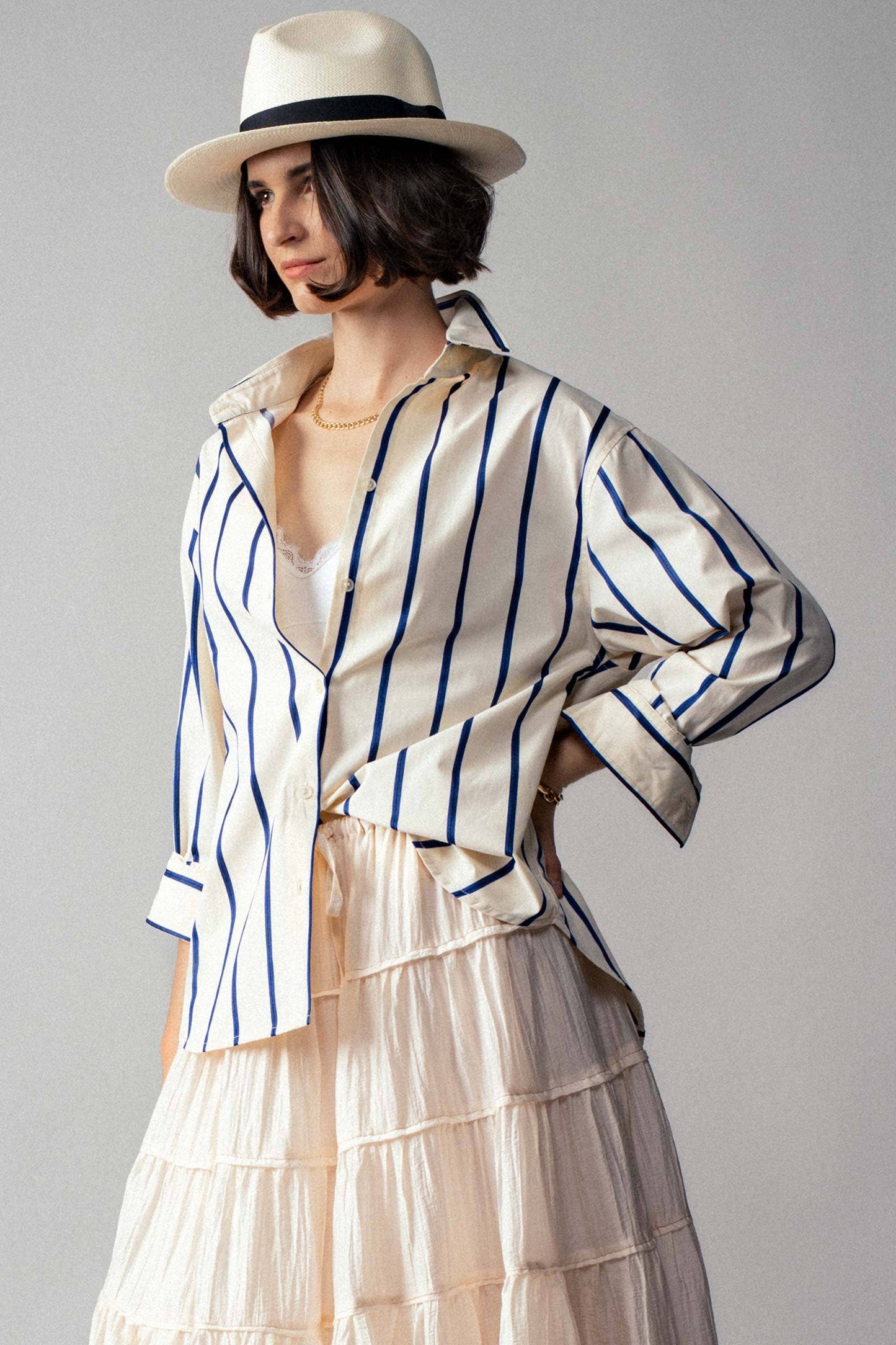 Oversized Coastal Stripe Button-Down Shirt