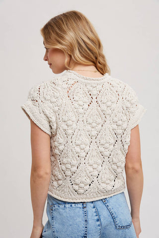KNIT SWEATER SHORT SLEEVED PULLOVER: NATURAL / S