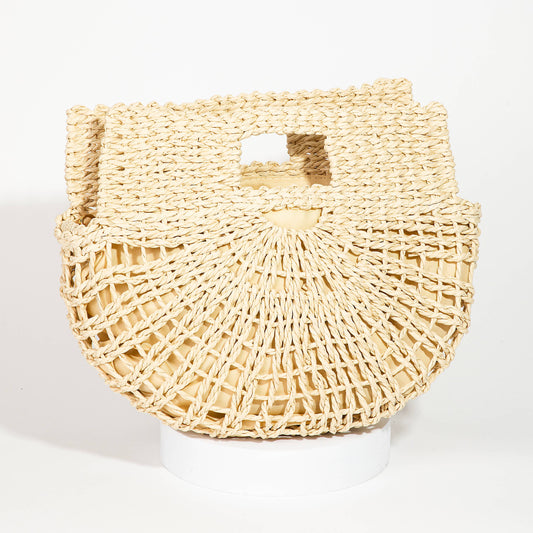 Braided Semi Circle Tote Bag: Ivory