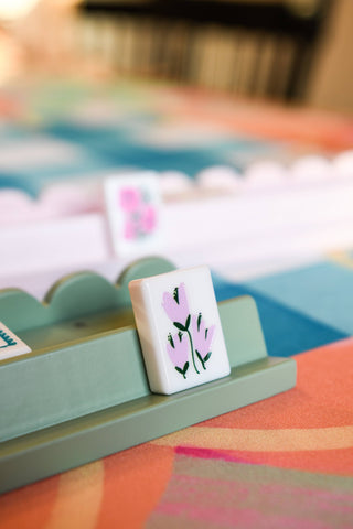 Eucalyptus Green Scalloped Wooden Mahjong Racks - 20 inches: Eucalyptus