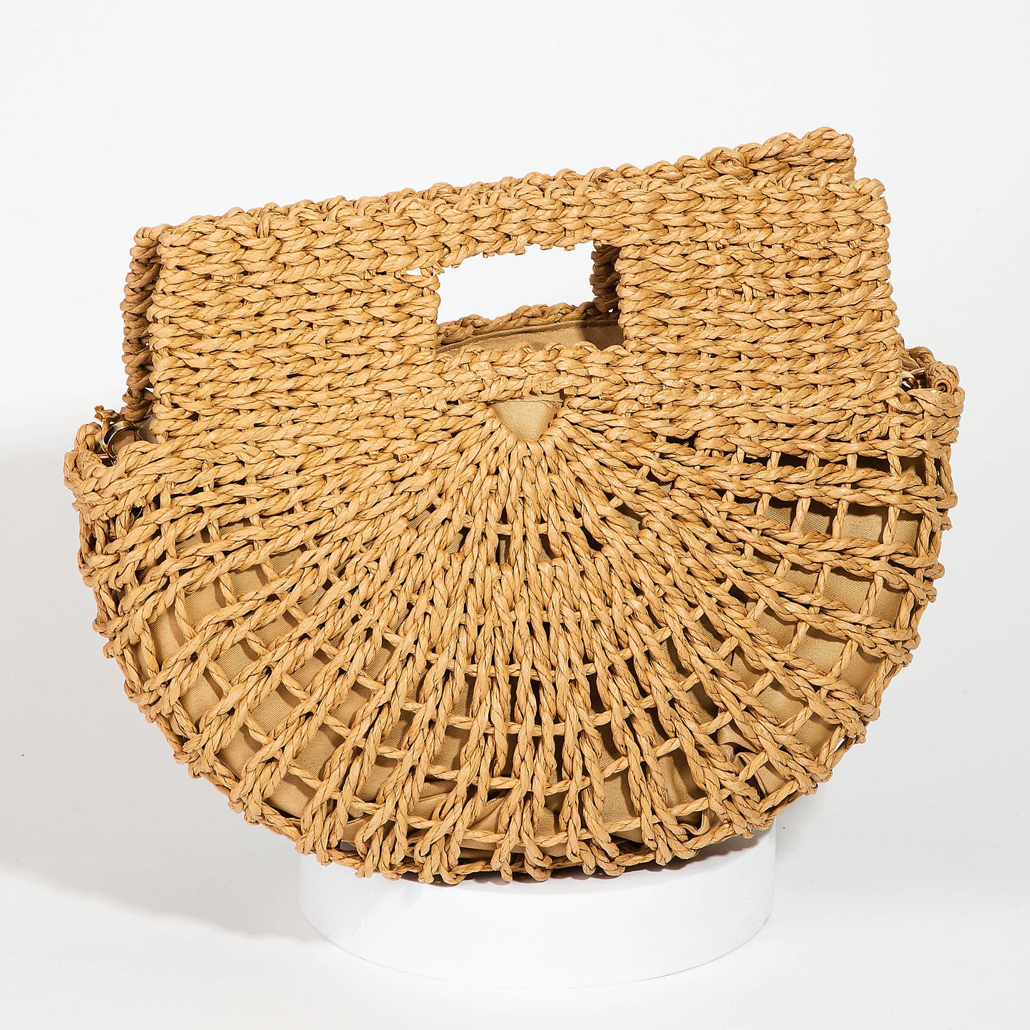 Braided Semi Circle Tote Bag: Ivory