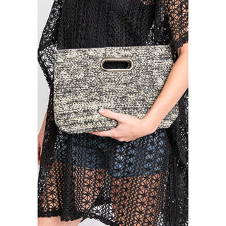 Mixed Color Straw Clutch Bag: Mustard