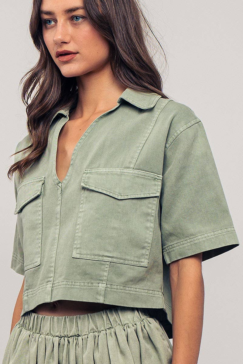 Pastel Collared Camp Shirt : ICE BLUE