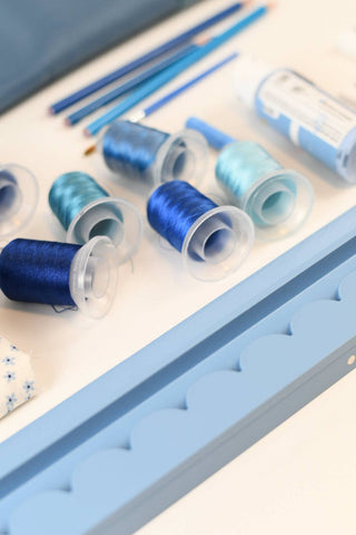 Preppy Blue Scalloped Wooden Mahjong Racks - 20 inches: Preppy Blue