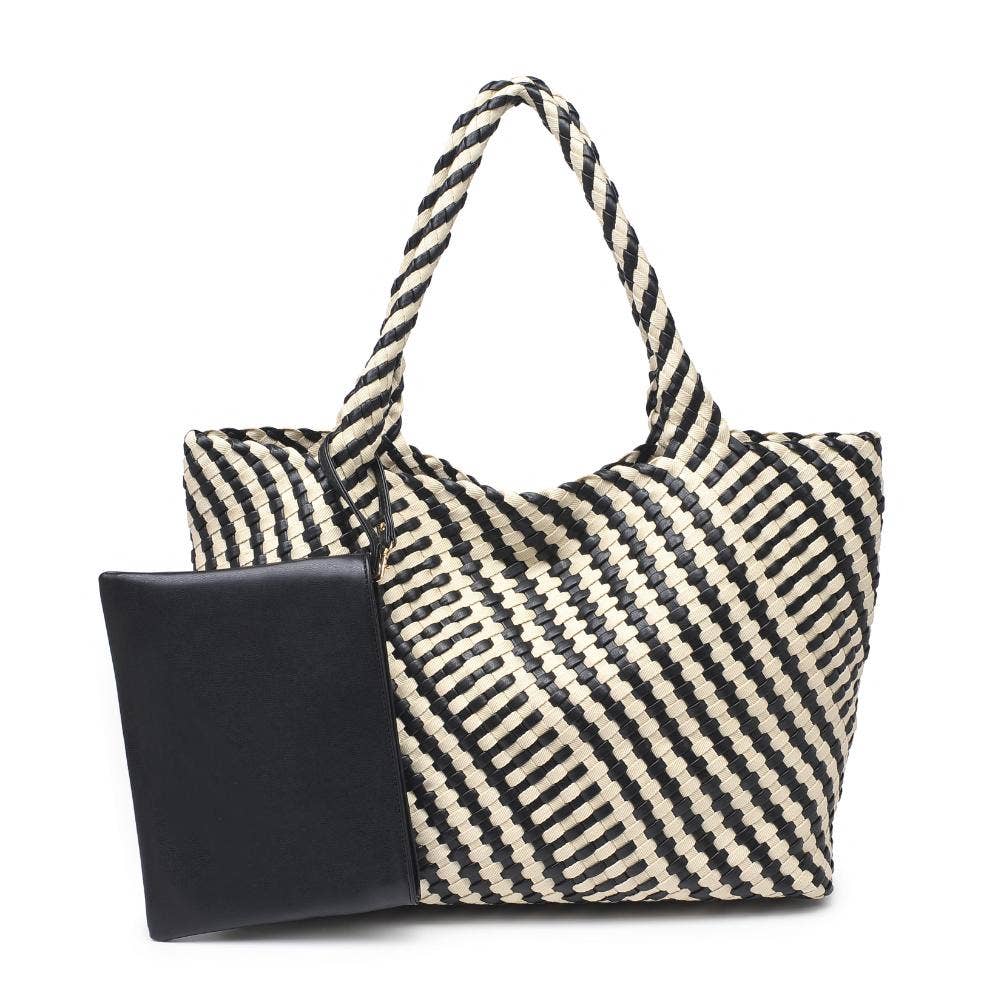 Solana Woven Tote: Black Ivory