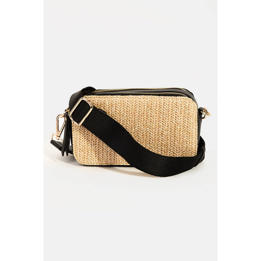 Rectangle Crossbody Straw Bag: BLACK