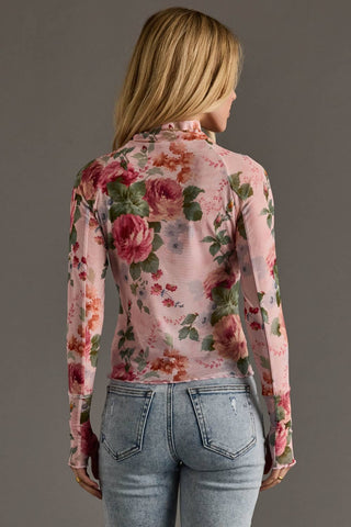 Pink & Green Floral Mesh Top