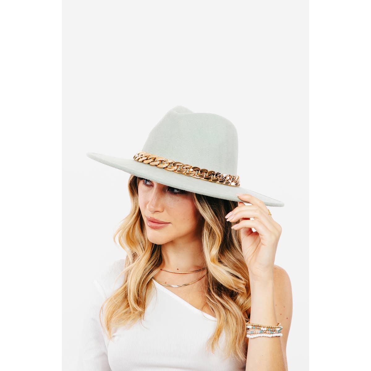 Chain Link Strap Western Fashion Hat: Mint