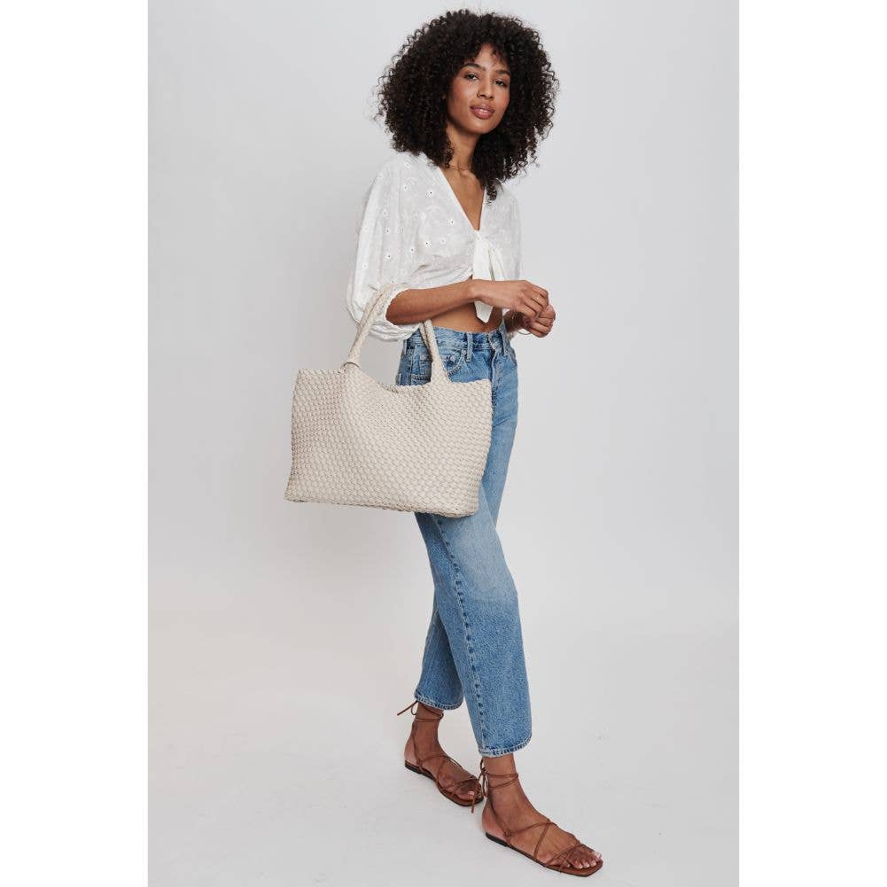 Solana Woven Vegan Leather Tote: Tan