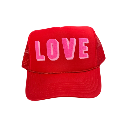 LOVE (double puff) - Red Trucker