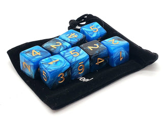D6 8-Piece Dice Set - Vorpal - Black & Blue w/ Gold