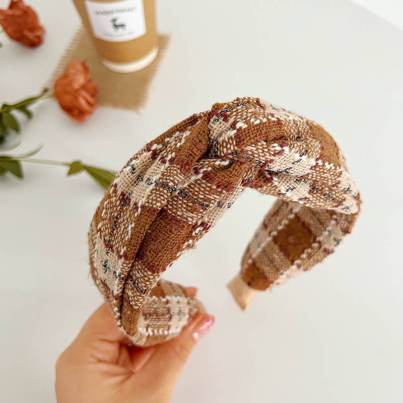 Knit Plaid Twist Headband