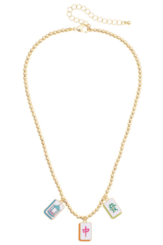 Mahjong Lucky Charms Ball Bead Necklace in Shiny Gold
