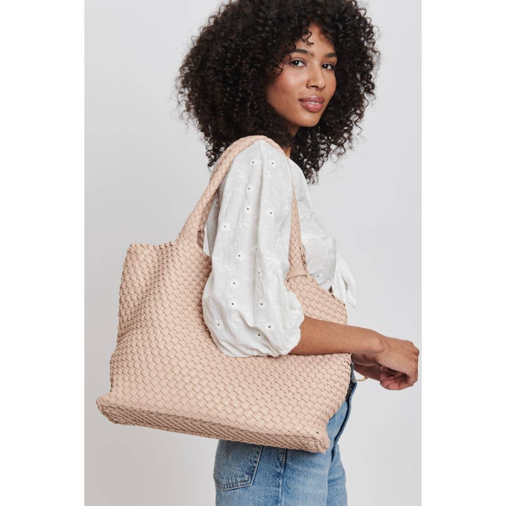 Solana Woven Vegan Leather Tote: Burgundy