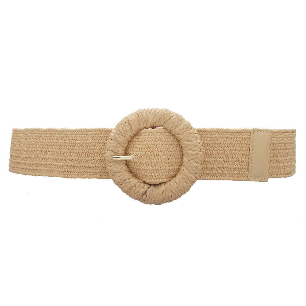 STRAW WRAPPED CIRCLE ELASTIC STRAW BELT : Cognac