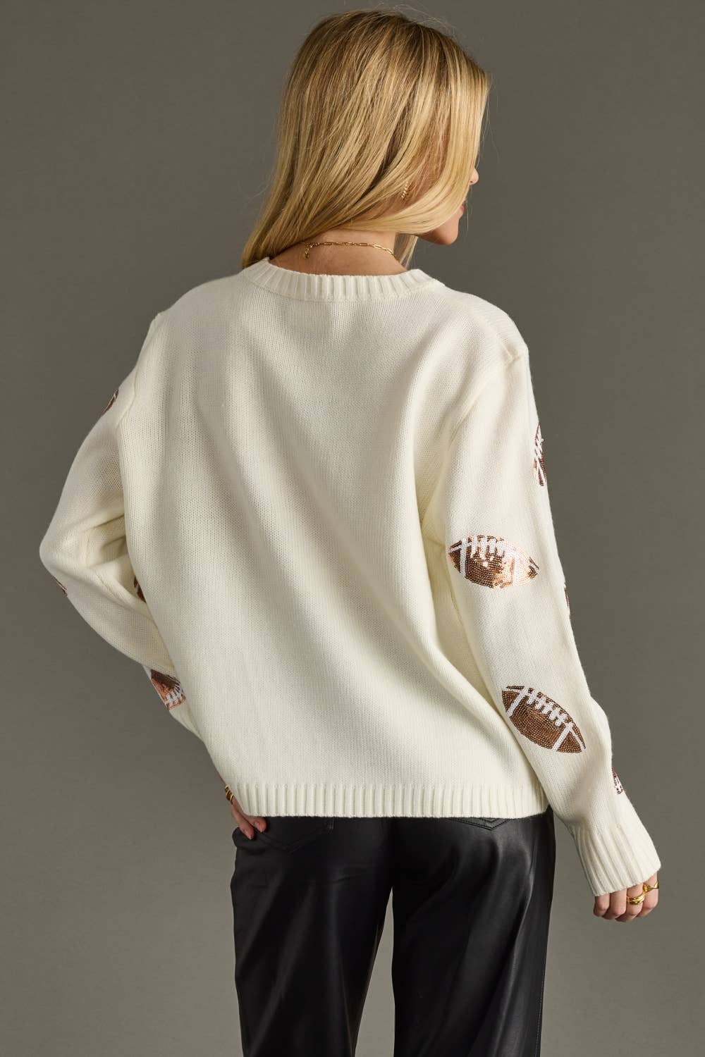Cream Sequin Footballs Sweater