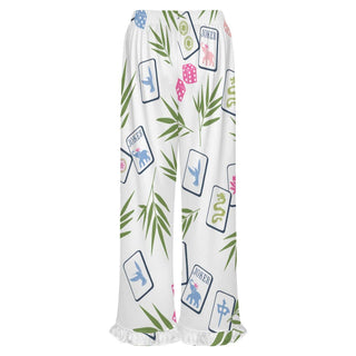 Mahjong Ruffle Pajama Pants | Soft Lounge Pants PJS Palm: White / 2XL