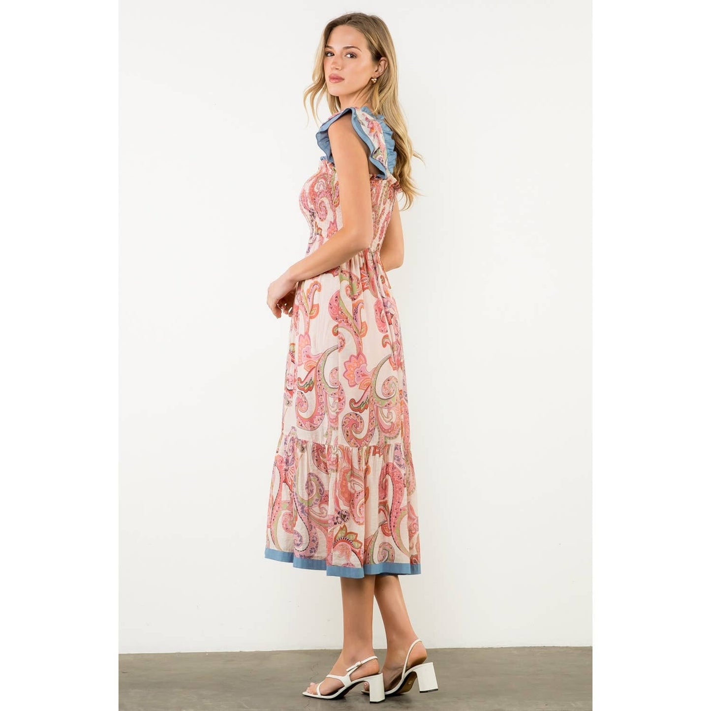 Luna Smocked Flutter Sleeve Paisley Print Maxi Dress