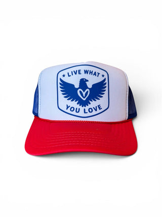 Heart of an Eagle Trucker: TAN - GOLD METALLIC