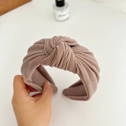 Corduroy Metallic Detail Wide Knot Headband: Taupe