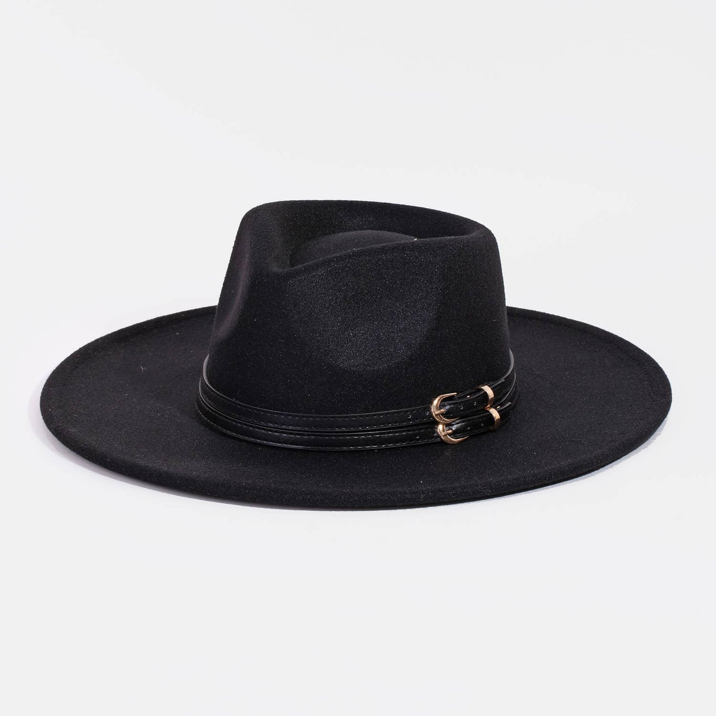 Double Belt Strap Fedora Fashion Hat: Brown