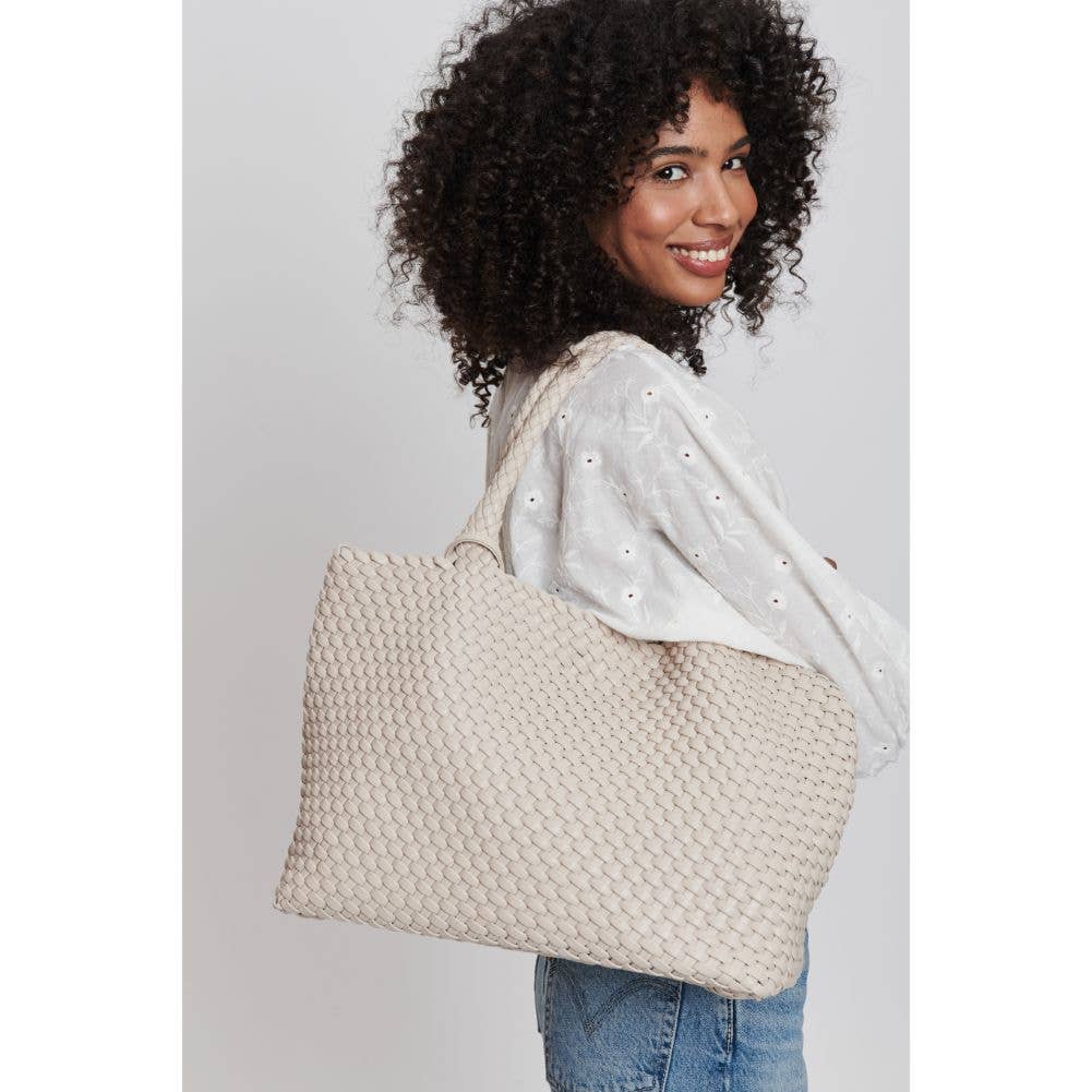 Solana Woven Vegan Leather Tote: Tan