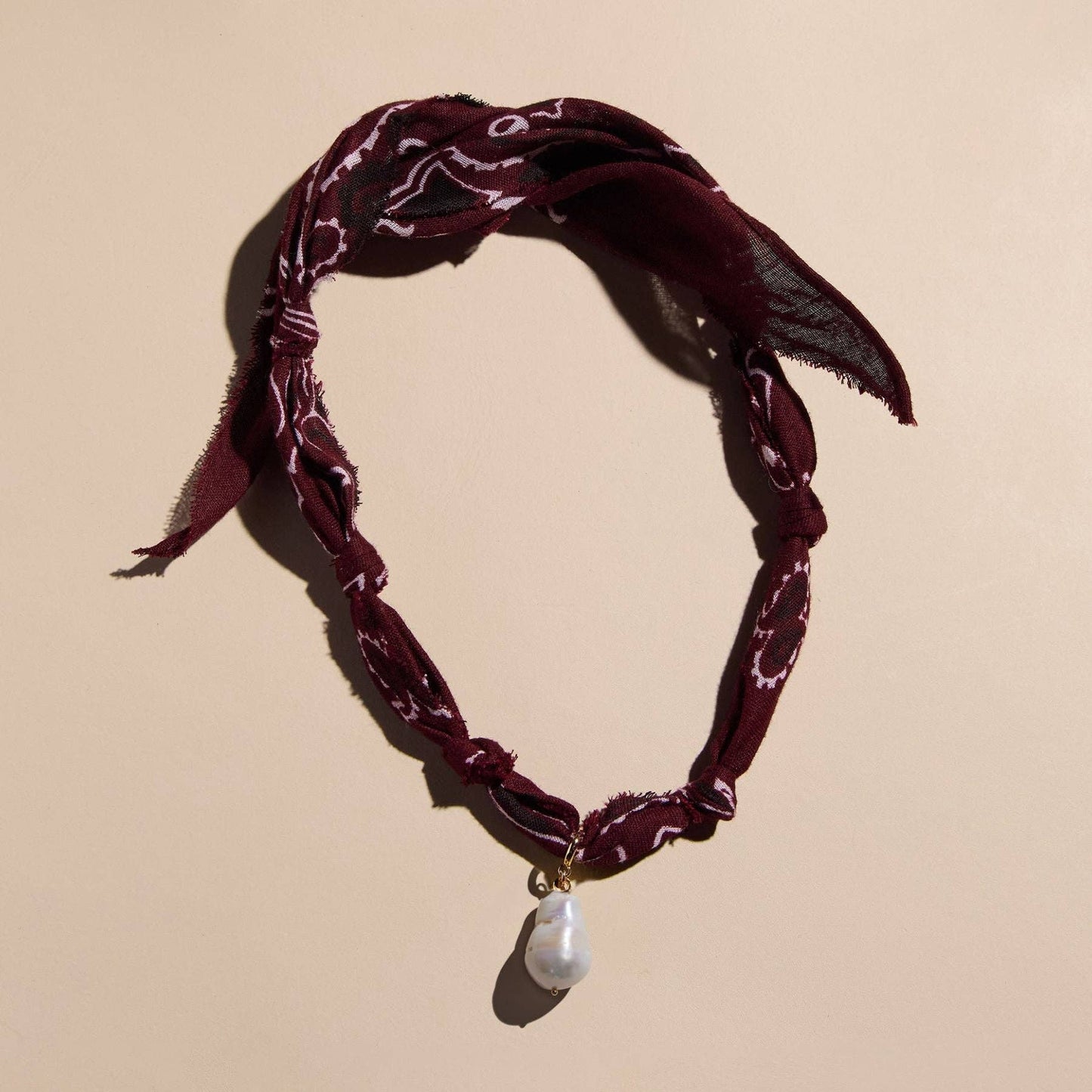 Burgundy Bandana Necklace: Clear Acrylic Heart Charm - Gold / Burgundy