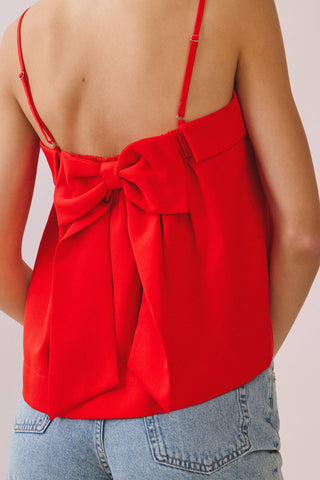 CT9854-Bow Back Detail Spaghetti Strap Cami Top: Red / M