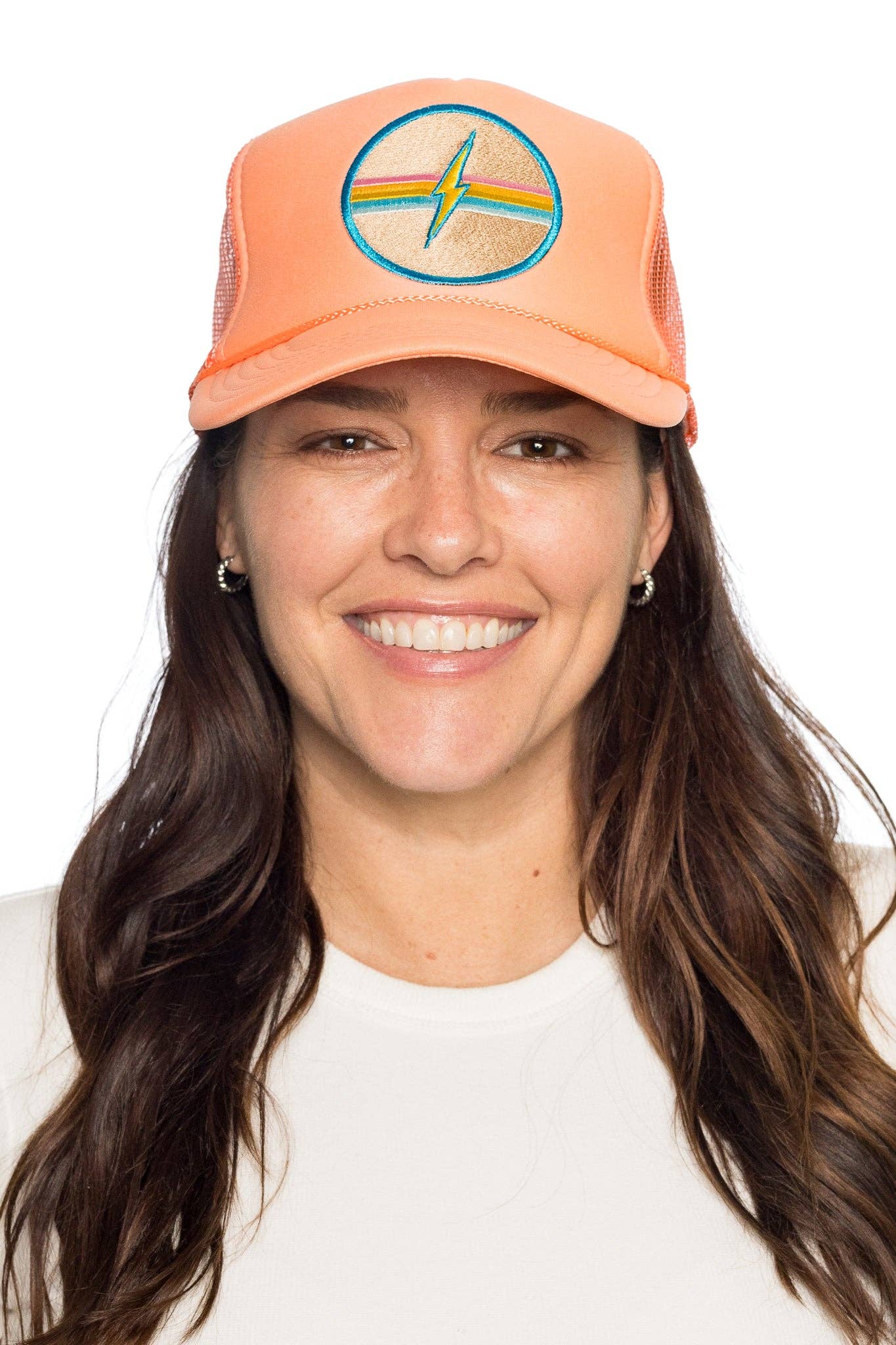 Electric Rainbow Trucker Hat- Coral