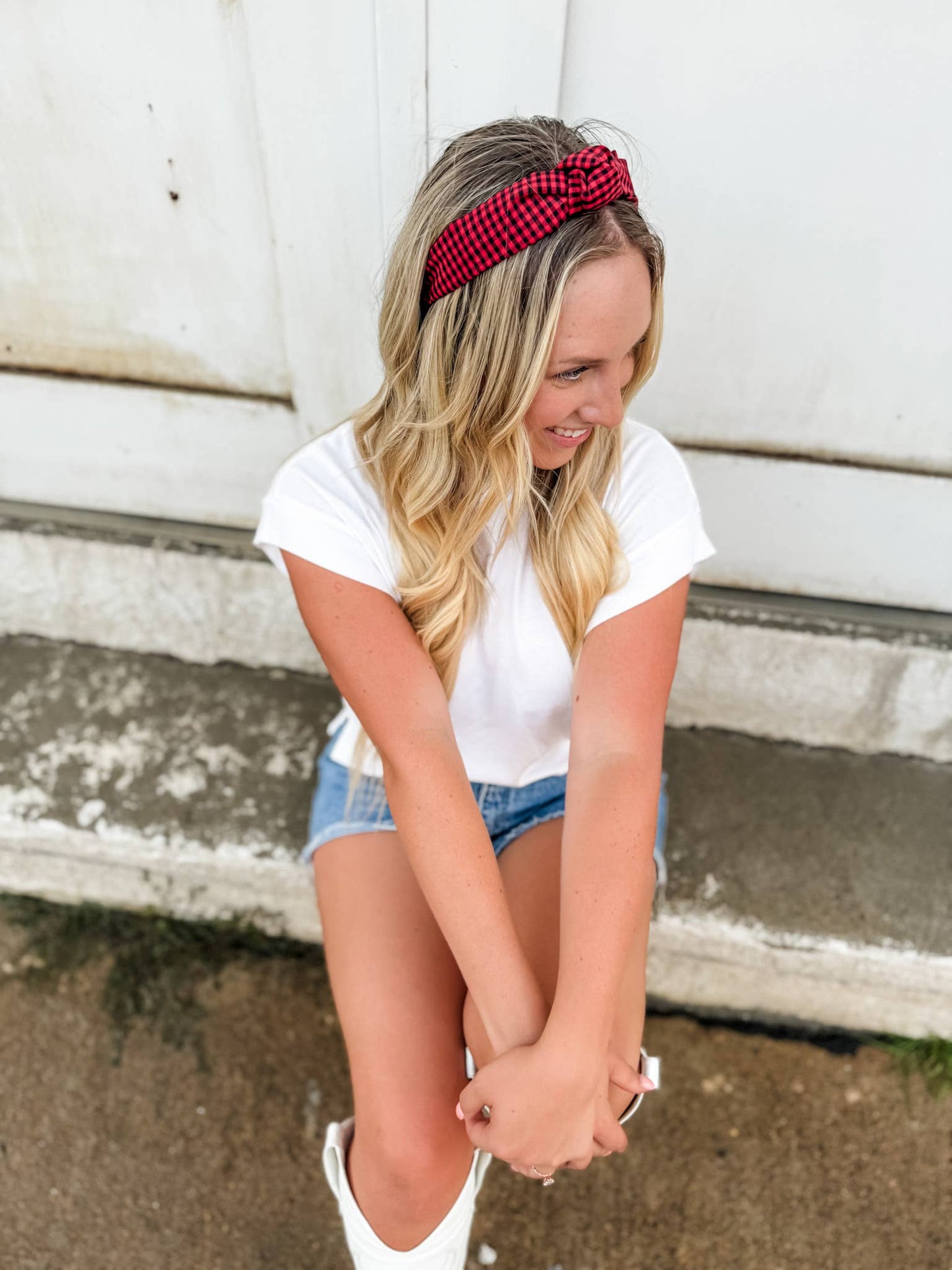 Red/Black Gingham Structured Headband