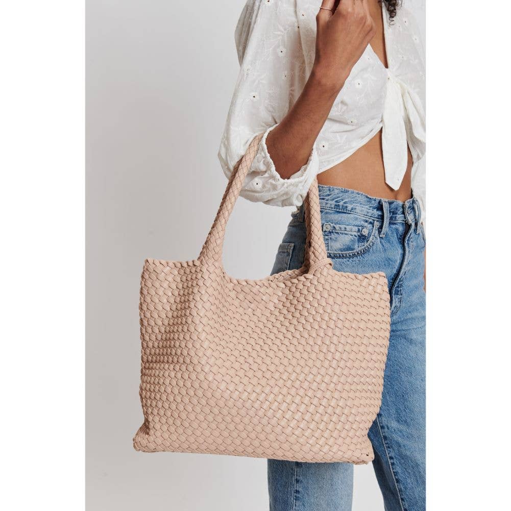 Solana Woven Vegan Leather Tote: Tan