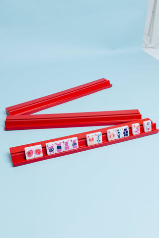Dirty Mahjong Red Mahjong Racks (4) - Wooden with Magnetic Pushers
