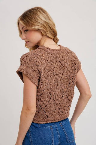 KNIT SWEATER SHORT SLEEVED PULLOVER: NATURAL / M