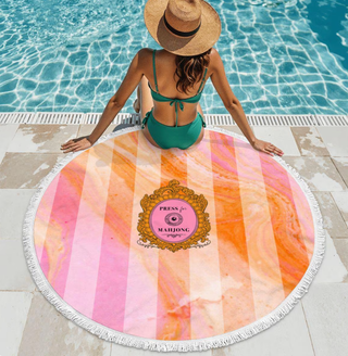 Press for Mahjong Round Beach Towel | 60” Mahjong Towel |