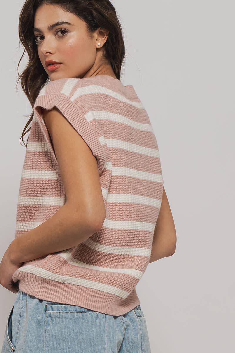 Daniela Striped Sweater Vest: Blush