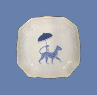 Blue Cheetah With Umbrella Porcelain Bon Bon Tray