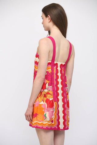 RIC-RAC TRIMMED WIDE SHOULDER STRAP FLORAL DRESS FD34165: IVORY MULTI / S