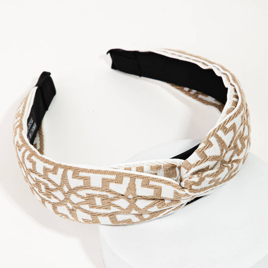 Geometric Print Headband: Ivory