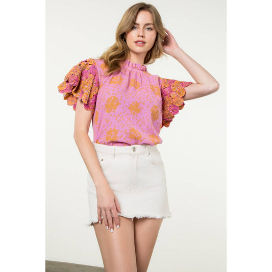 Joie Handmade Flower Embellished Sleeve Top: PINK