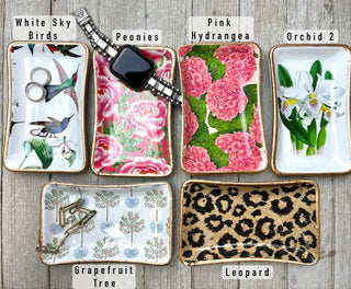 Ceramic Jewelry tray- Small: Hummingbirds & cages